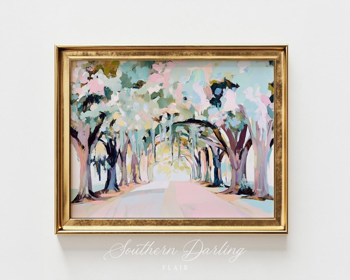 Savannah Live Oak Trees Canopy Road, Pastel Art Print