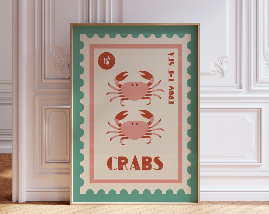 Crab Print, Vintage Coastal Food Art Poster - Image 2