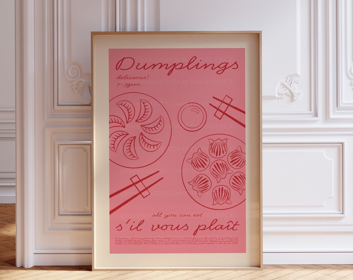 Dumplings Poster Modern Kitchen Decor Vintage Food Print Retro Food Art Retro Food Poster Asian Food Poster Kitchen Wall Art Gyoza