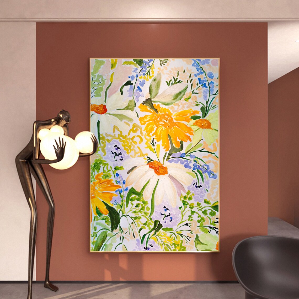 Yellow Daisy Wildflower Bouquet Pastel Floral Oil Painting Poster - Image 2