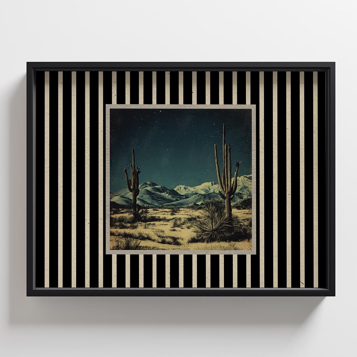 Starry Desert Night Saguaro Cactus Mountain Vintage Western Poster