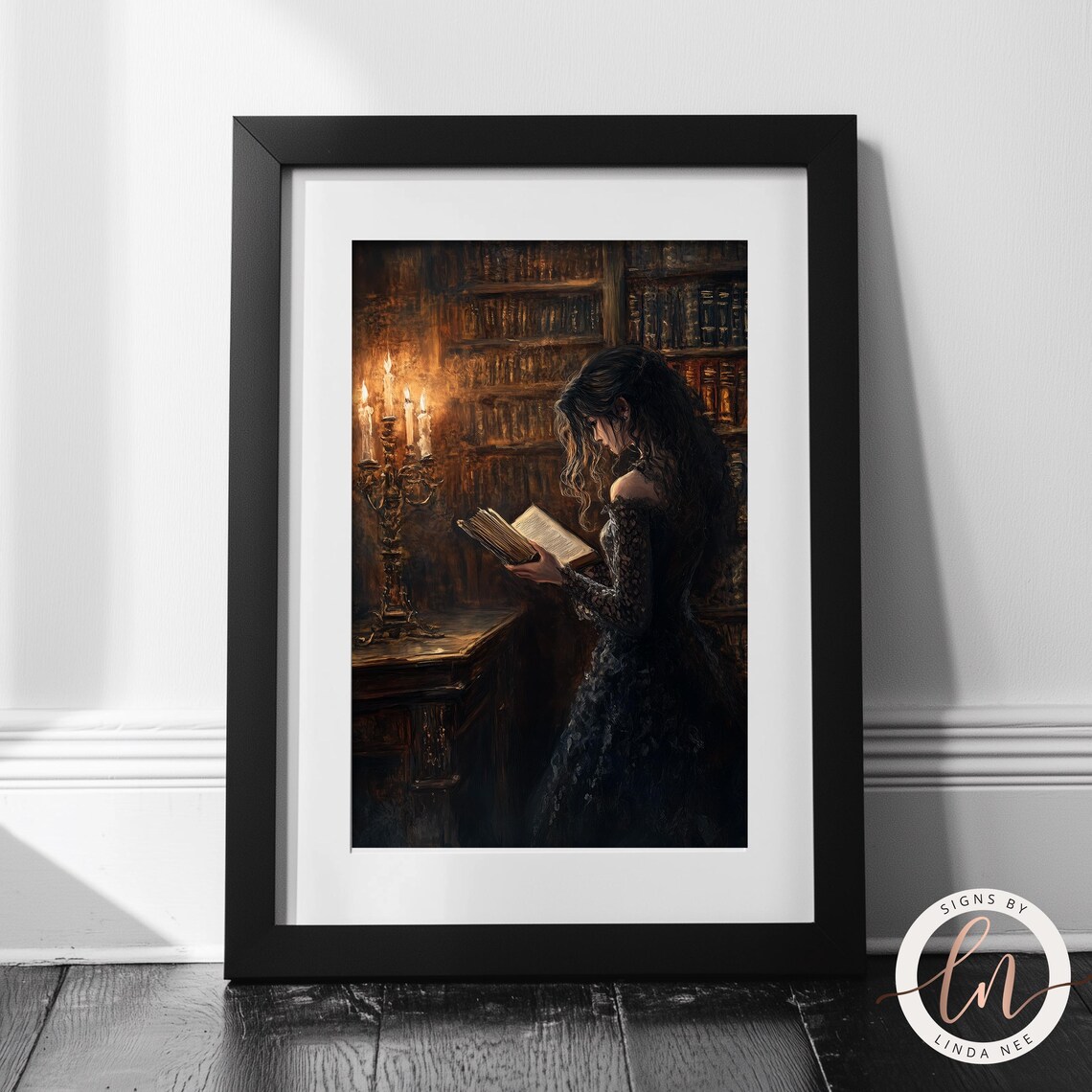 Victorian Woman Reading Library Art Print - Image 4