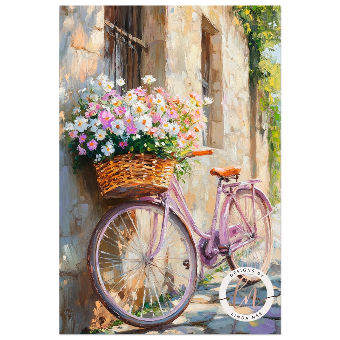 Vintage Pink Bike Flower Basket Rustic Art Print - Image 4