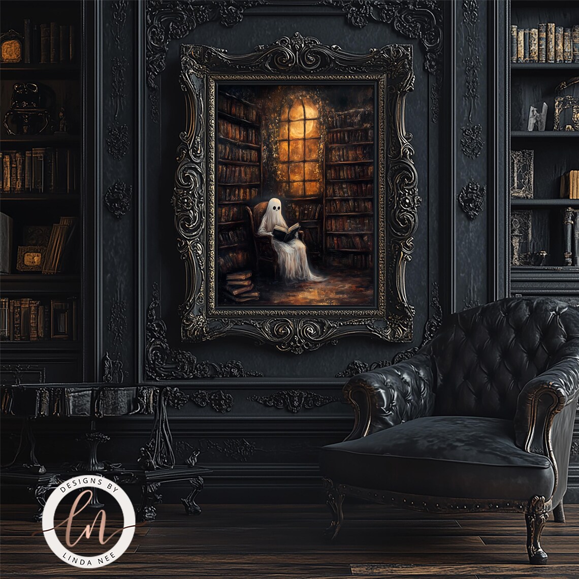 Vintage Library Ghost, Dark Academia Spooky Poster - Image 3