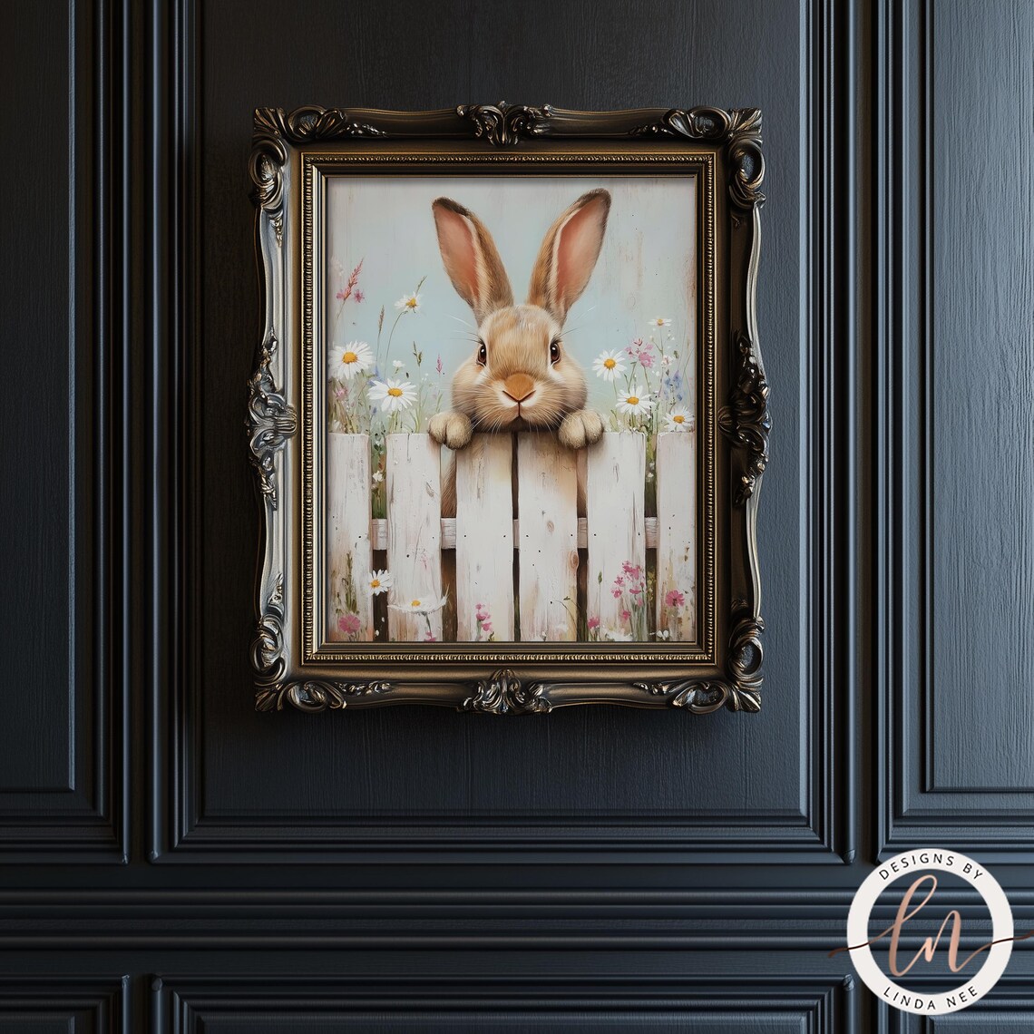Vintage Easter Bunny Rabbit Art Print, Farmhouse Decor - Image 2