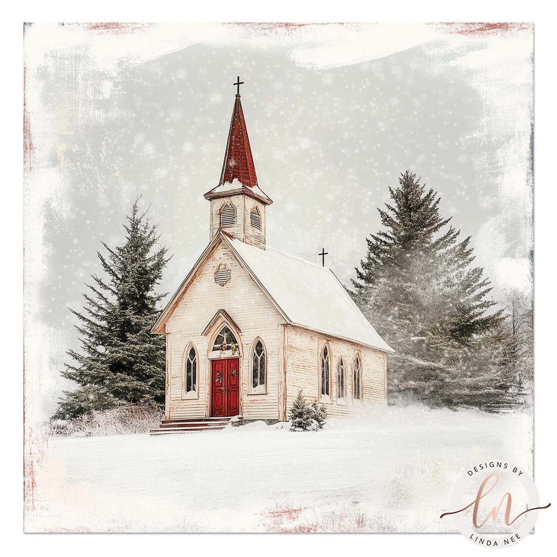 Snowy Church Christmas Scene Oil Painting Wall Art Large Winter Metal Print Winter Decor Country Aesthetic Farmhouse Decor 6 Xms032 - Image 4