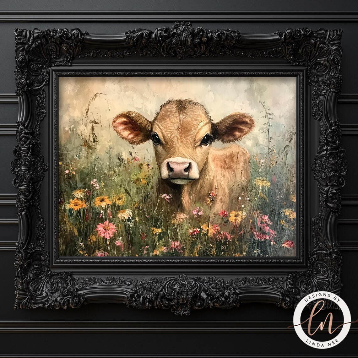 Highland Cow in Wildflowers, Rustic Farmhouse Art Print - Image 5