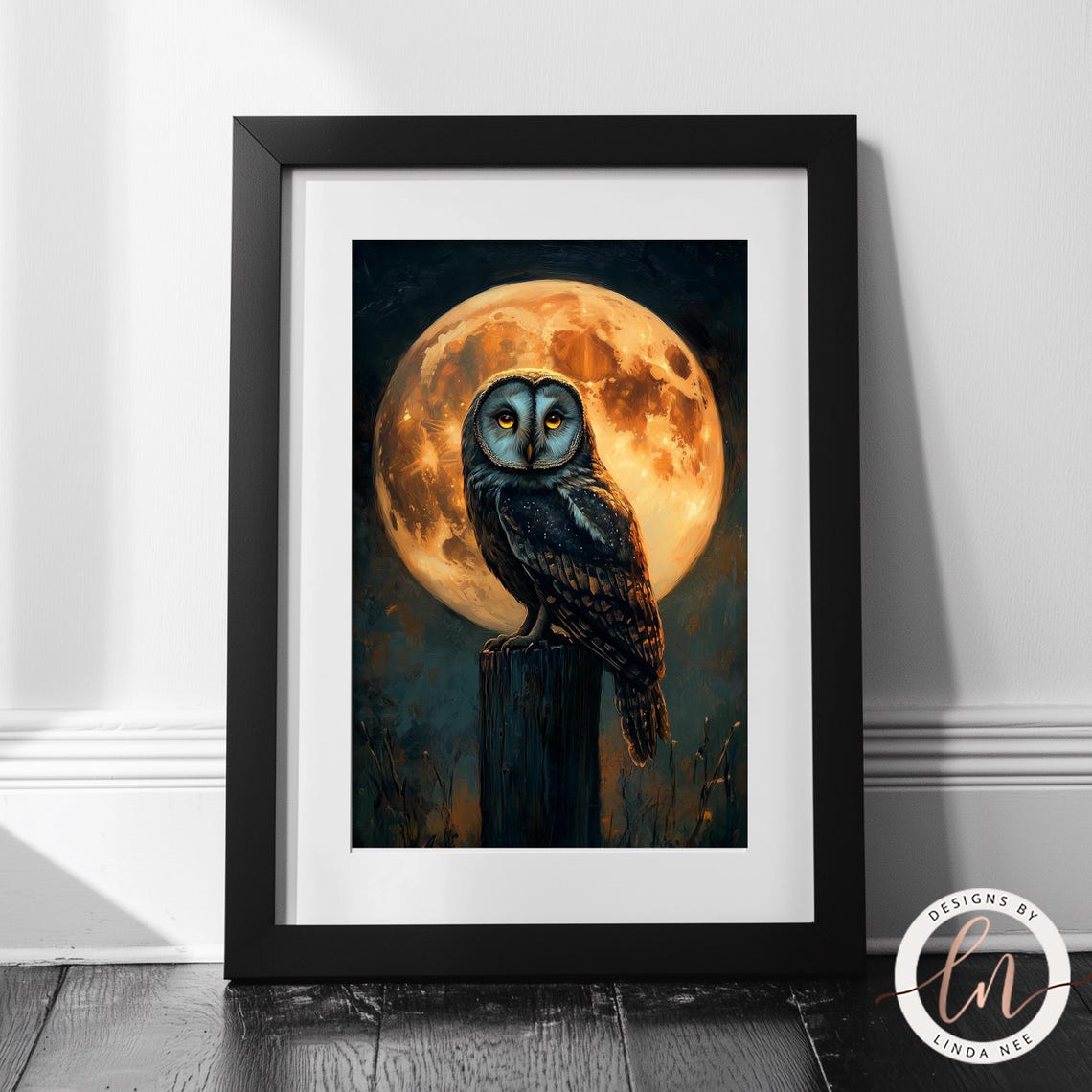 Barn Owl Full Moon Night Perch Gothic Halloween Dark Forest Art Poster - Image 3