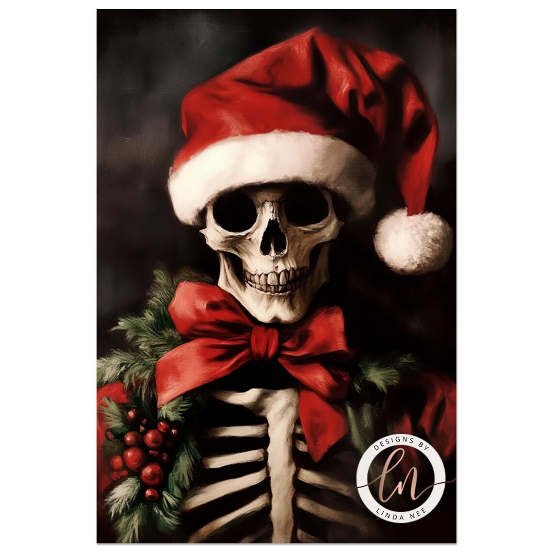 Christmas Skeleton Portrait, Gothic Christmas Art Print - Image 4