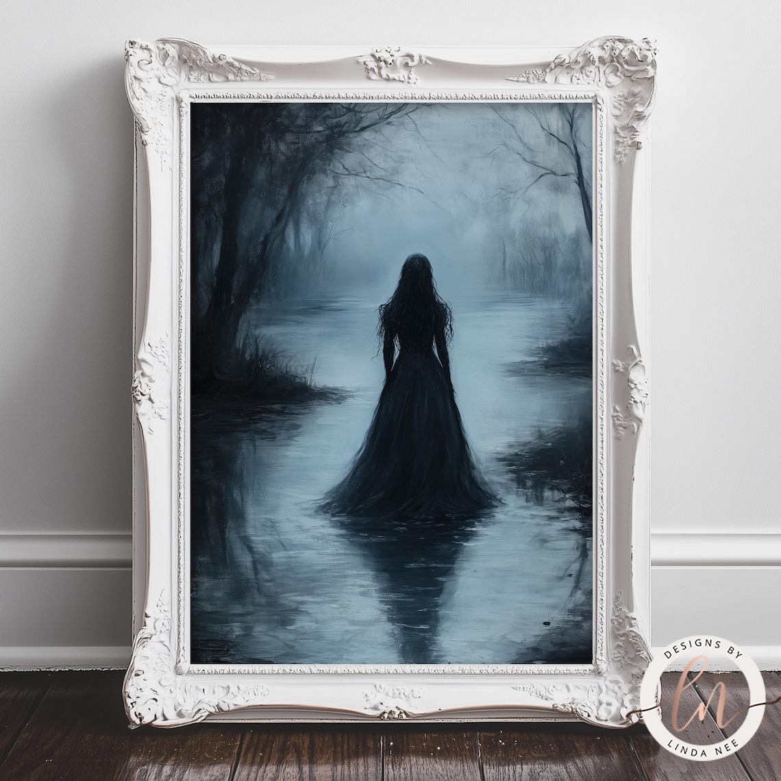 Gothic Ophelia by the Lake, Vintage Art Print - Image 2