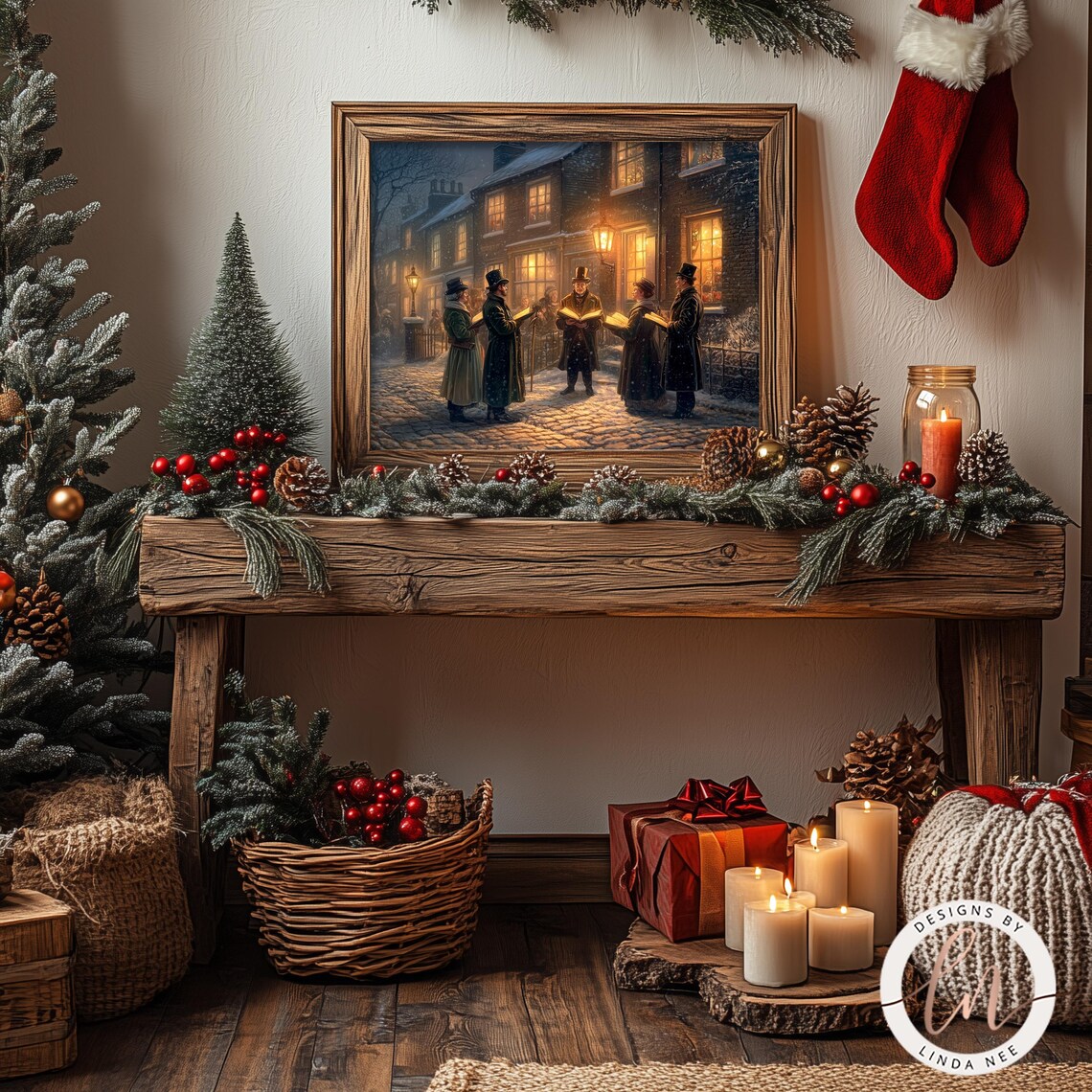 Victorian Christmas Carolers, Vintage Village Art Print - Image 2