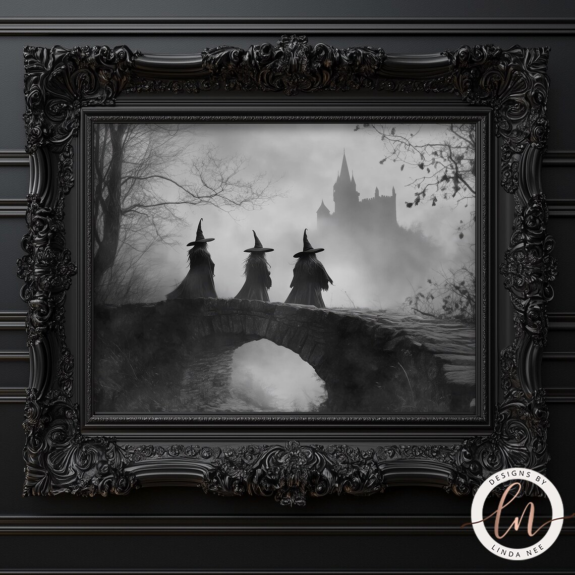 Vintage Witches In The Forest, Gothic Halloween Art Print