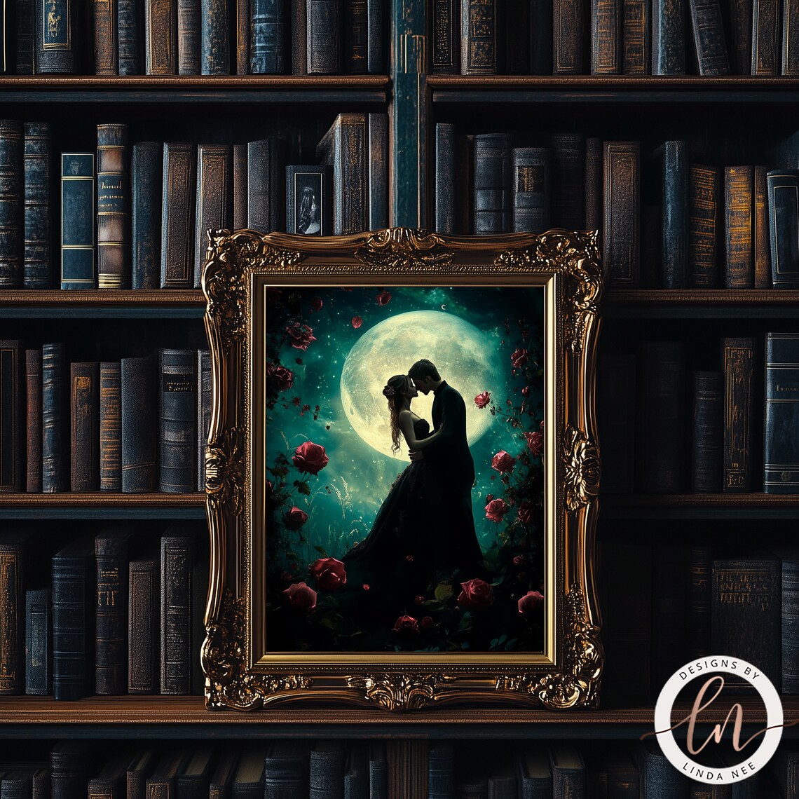 Dark Romance, Dark Academia Full Moon Art Print - Image 4