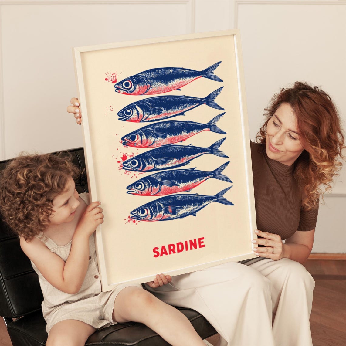 Bold Sardine Artwork Nautical Fish Wall Art Vintage Red Blue Sardine Print Coastal Ocean Inspired Decor - Image 5