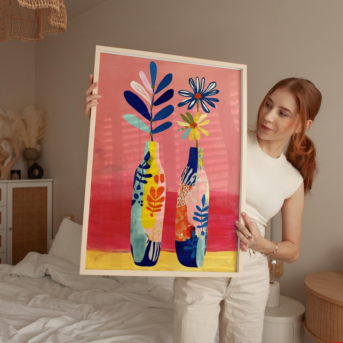 Color Pop Vase Art Print, Modern Abstract Floral