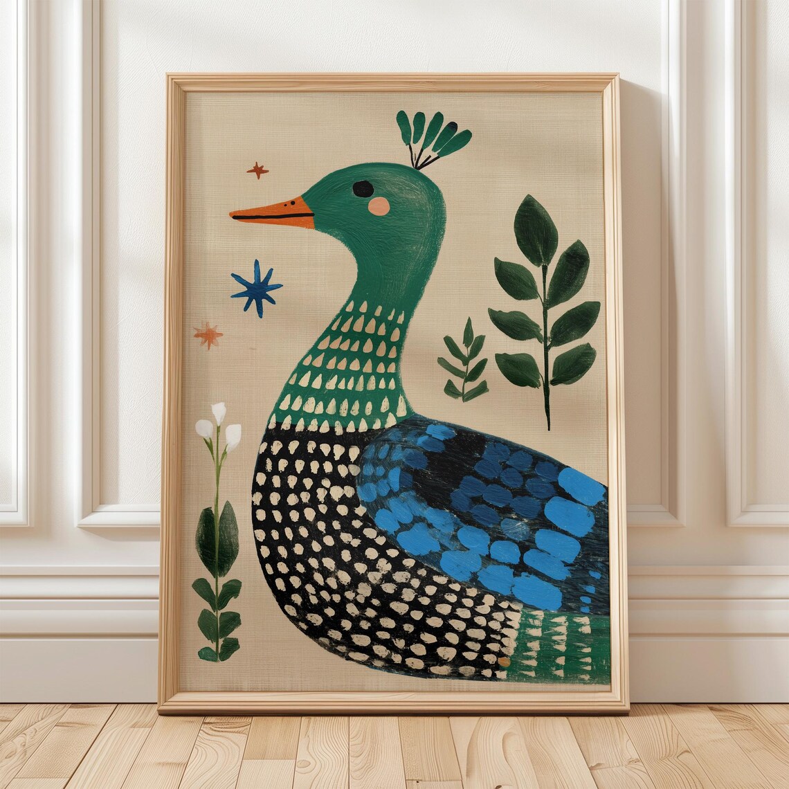 Whimsical Duck Art Print, Nursery Boho Decor