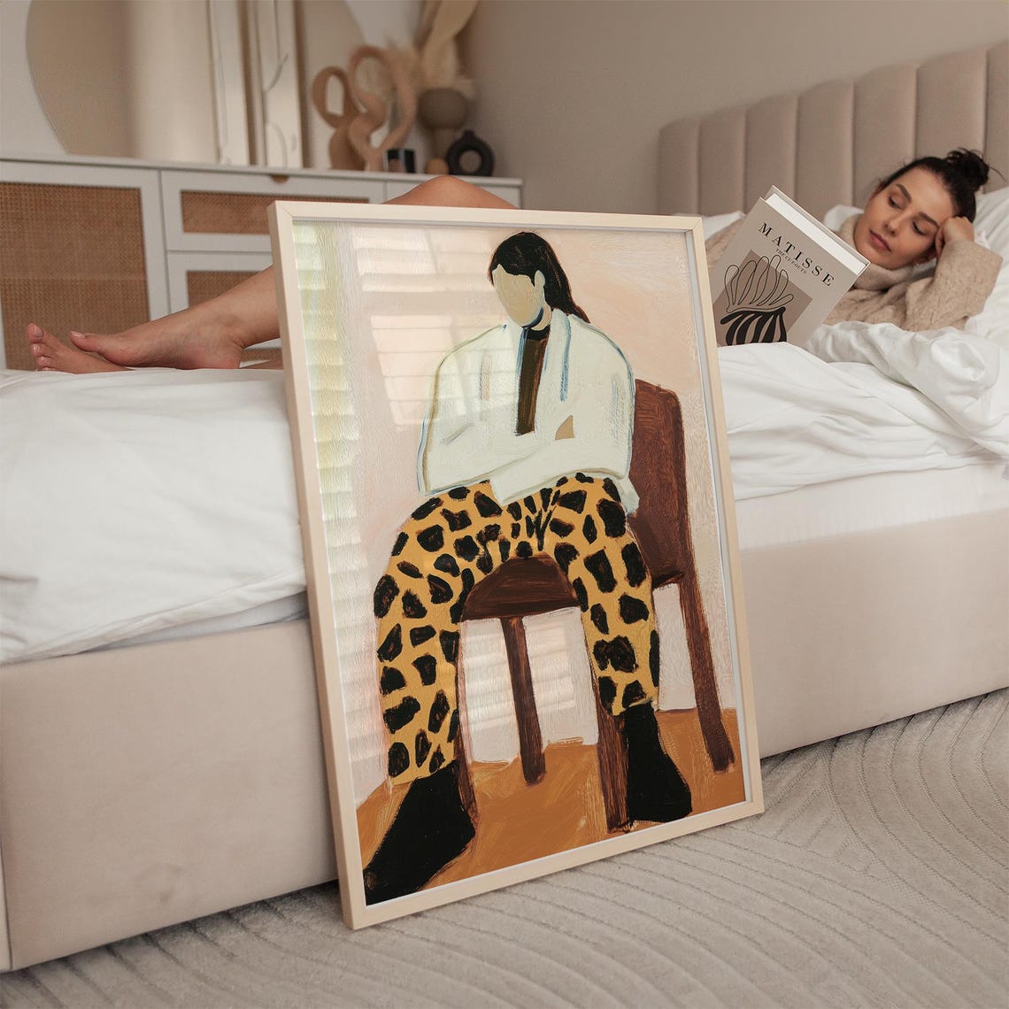 Leopard Print Pants Abstract Portrait Modern Minimalist Wall Art Bold Artwork For Contemporary Home Decor - Image 2