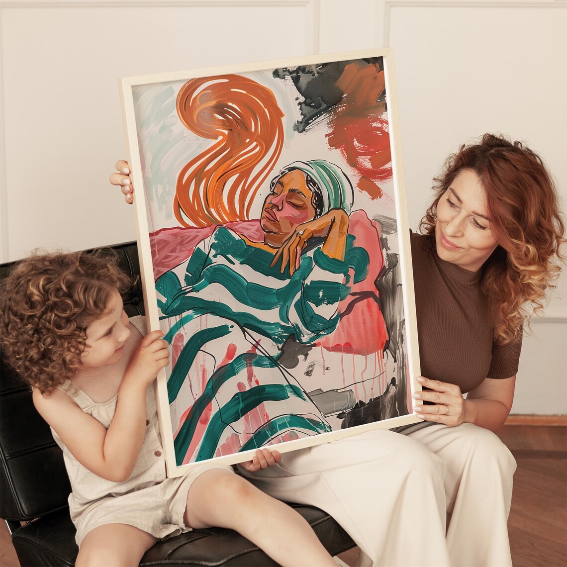 Abstract Sleeping Woman, Bold Striped Dress Portrait - Image 5