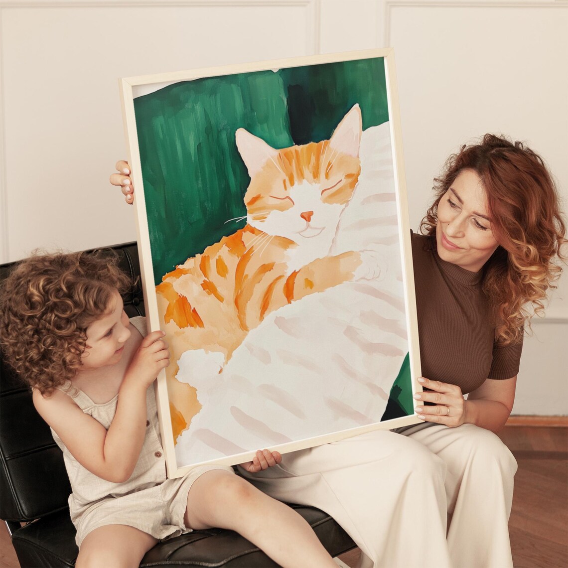 Orange Tabby Cat Watercolor Sleeping On White Blanket Art Poster - Image 4