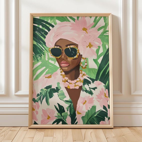 Tropical Floral Woman, Modern Feminine Decor