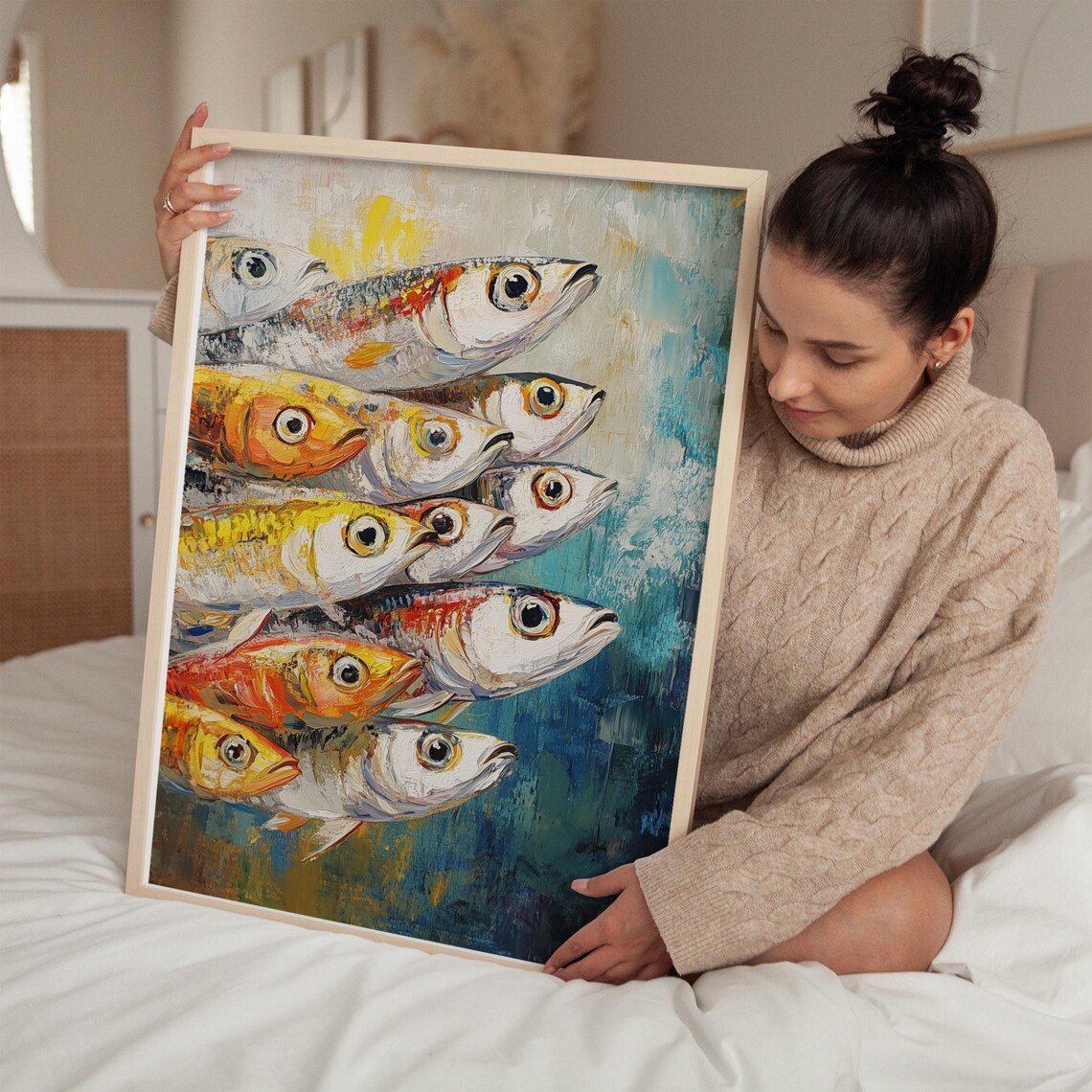 Sardine Oil Painting Print, Abstract Coastal Art - Image 5
