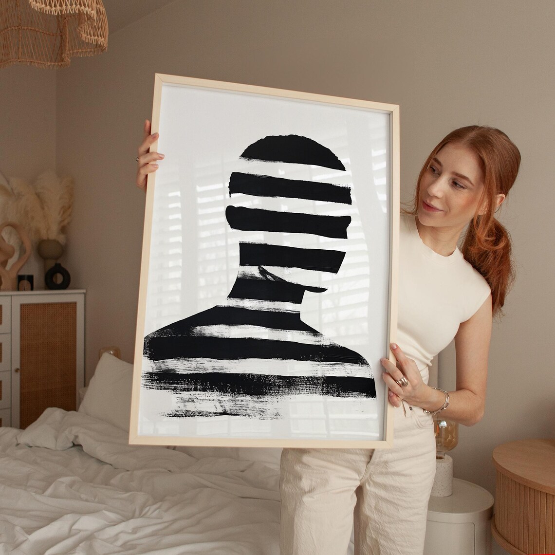 Black And White Striped Face Abstract, Minimalist Silhouette - Image 3