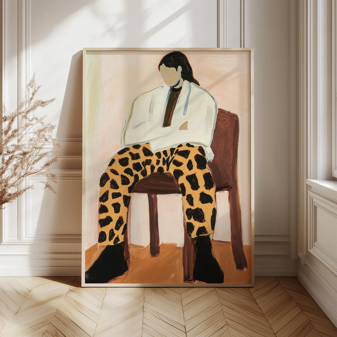 Leopard Print Pants Abstract Portrait Modern Minimalist Wall Art Bold Artwork For Contemporary Home Decor