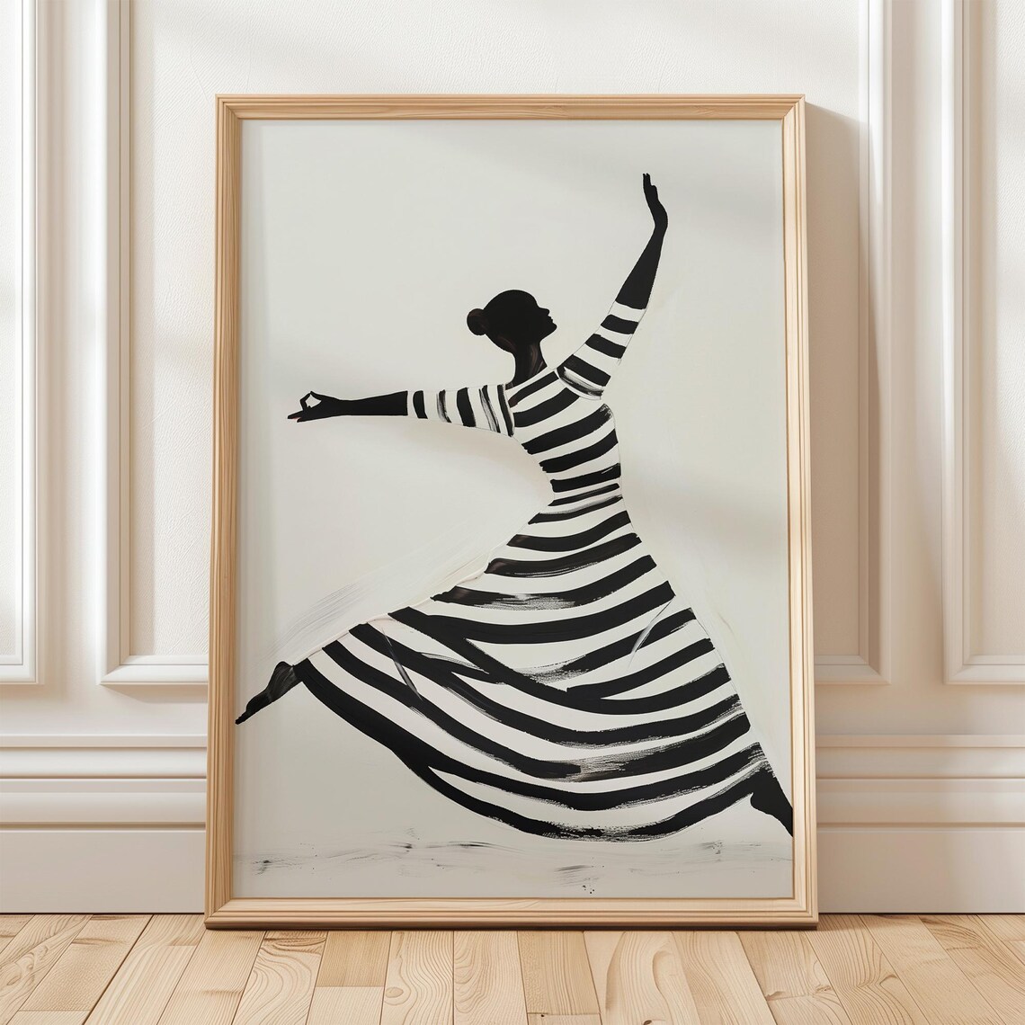 Monochrome Striped Dress Dancer Ink Silhouette Portrait Poster