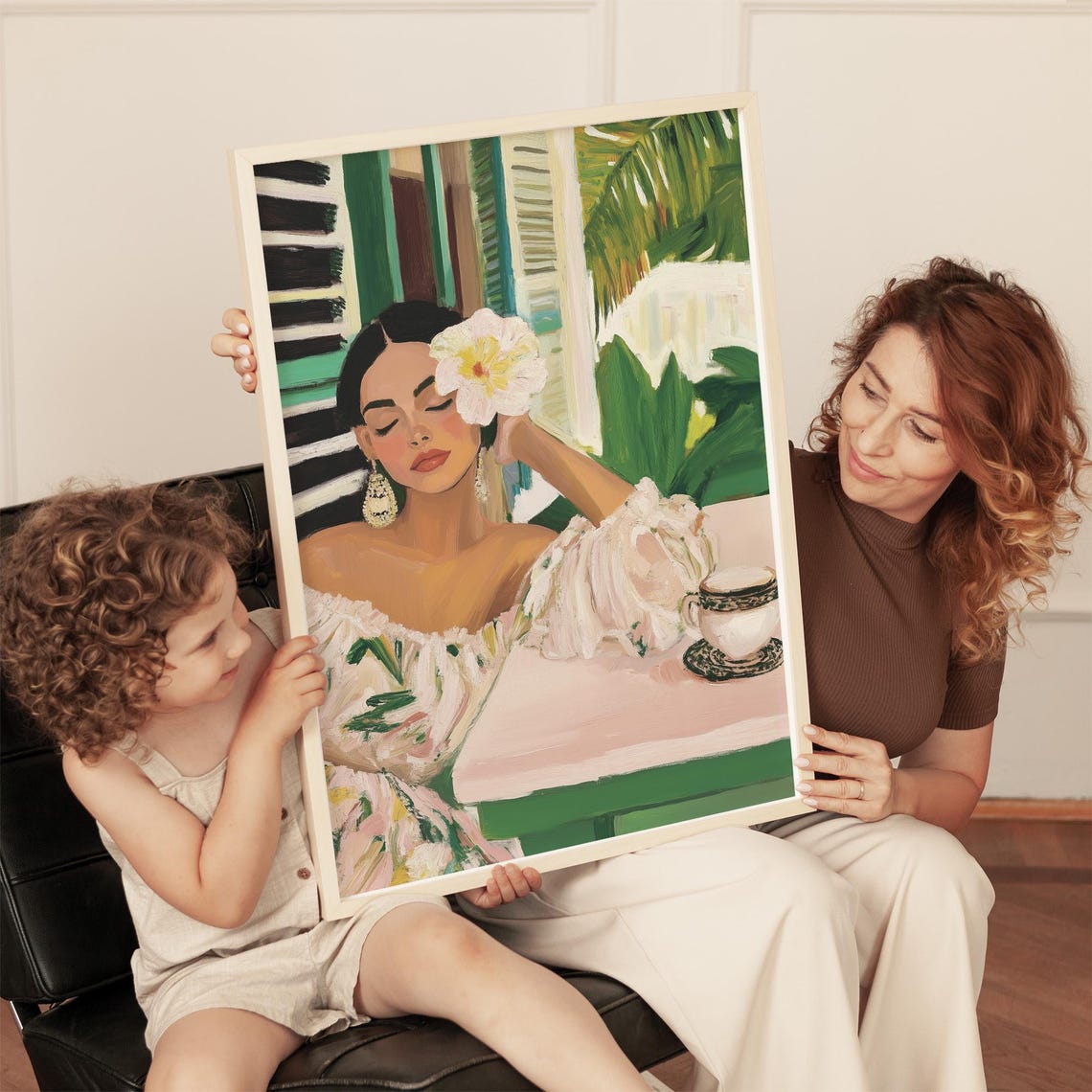 Relaxing Woman With Flower, Tropical Art Print - Image 3