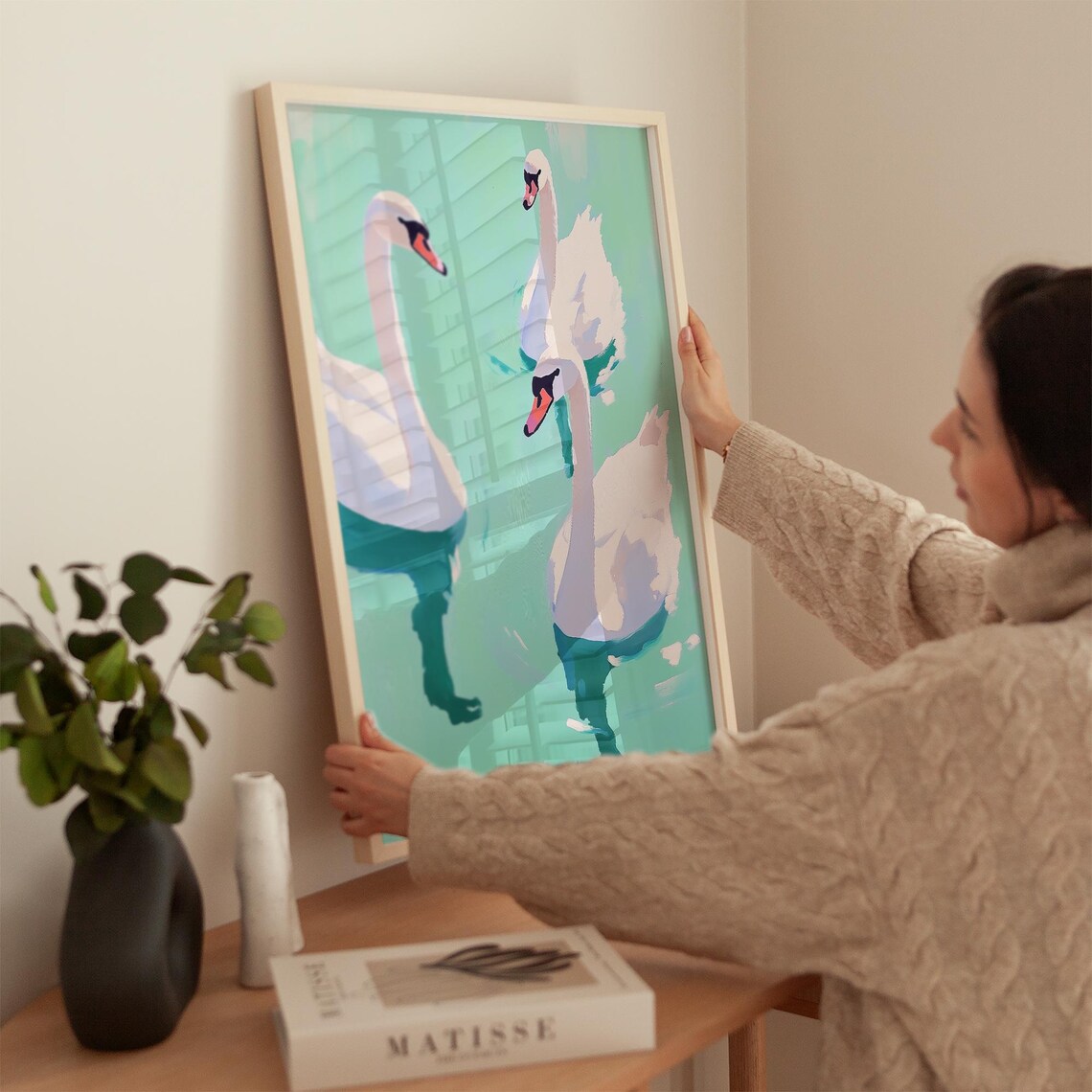 Swan Trio Art Print, Minimalist Modern Water Scene - Image 4