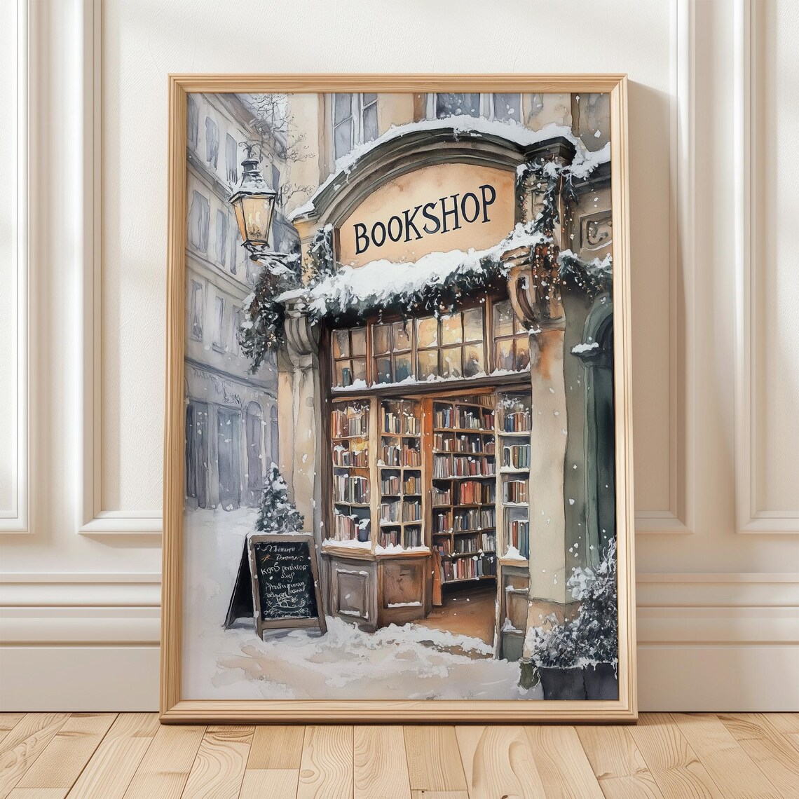 Snowy Winter Bookshop, Charming Holiday Scene