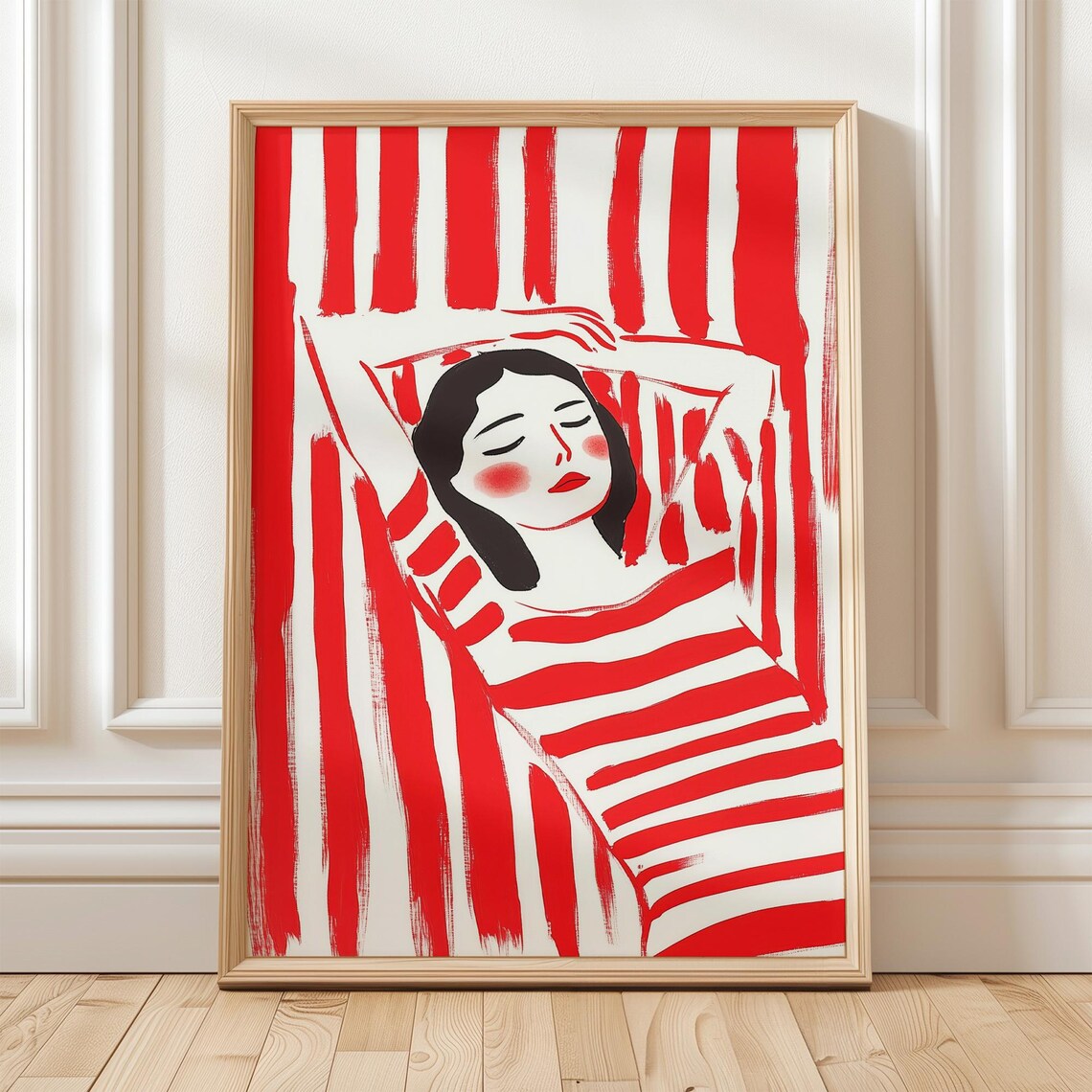 Red Striped Woman, Modern Abstract Female Figure