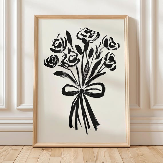 Bold Black Rose Bouquet Art Minimalist Floral Wall Art Contemporary Print Elegant Flower Design For Modern Home Decor