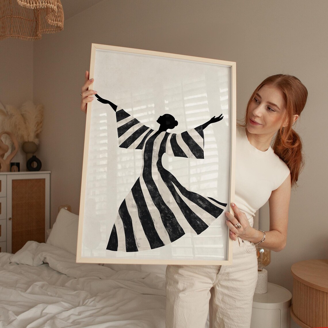 Abstract Dancer In Striped Dress, Minimalist Dance Art - Image 4