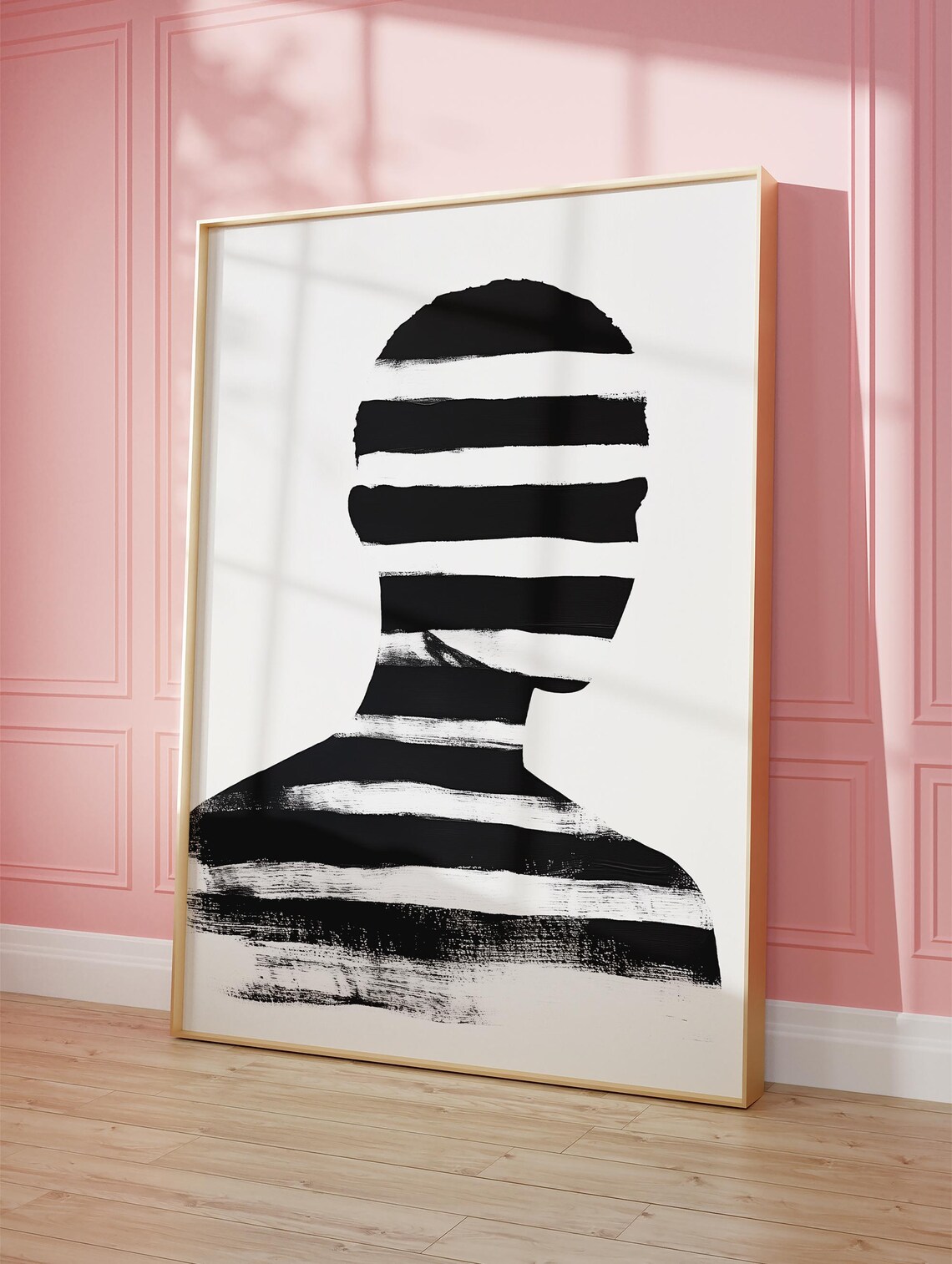Black And White Striped Face Abstract, Minimalist Silhouette - Image 4