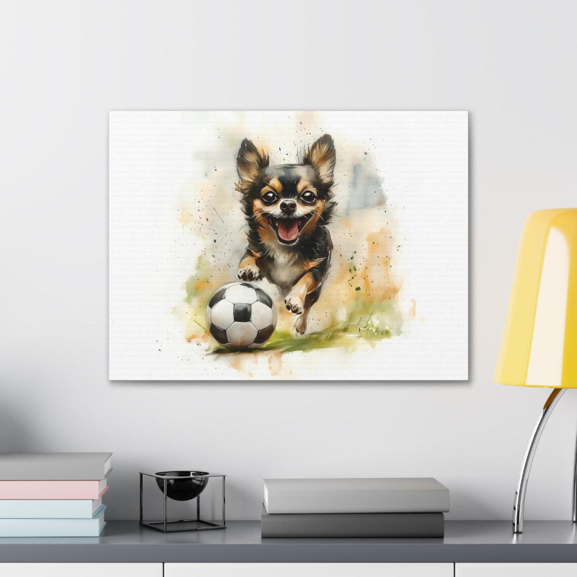 Happy Chihuahua Playing Soccer Joyful Watercolor Puppy Poster - Image 2