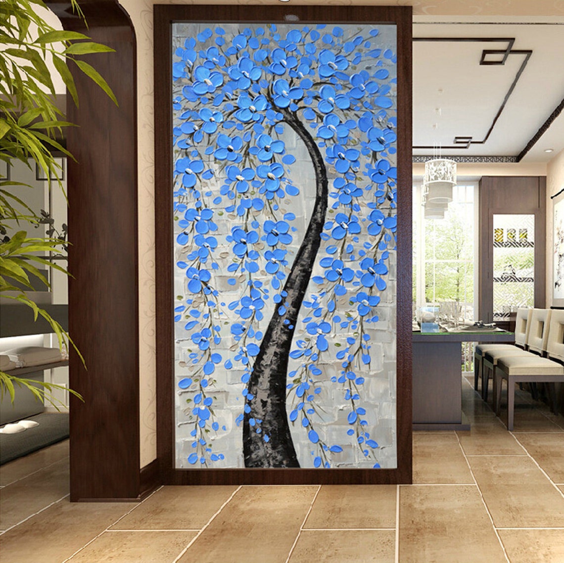 Blue Blossom Tree Cobalt Flowers Grey Impasto Vertical Poster - Image 4