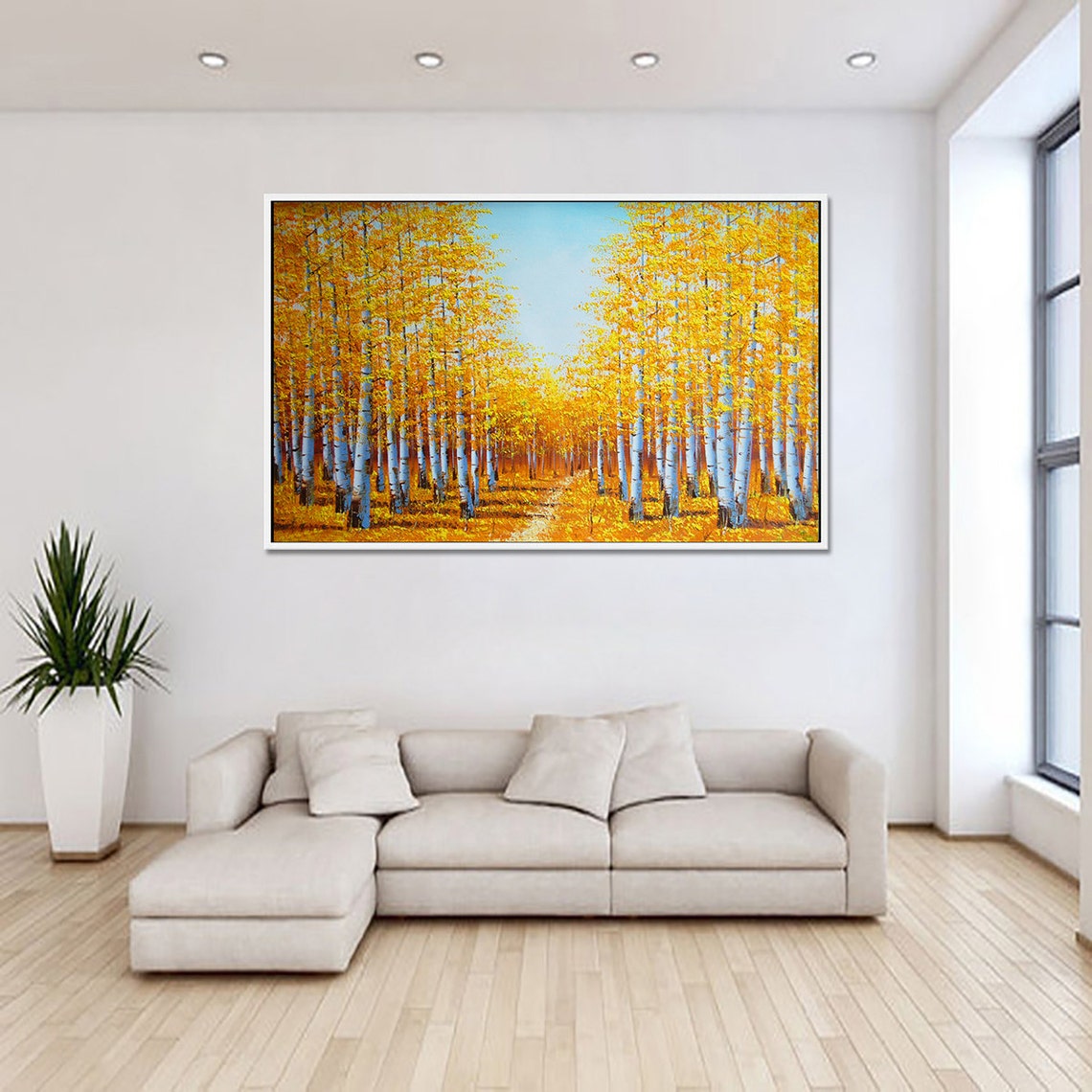 Golden Birch Tree Forest Path In Bright Autumn Sunlight Oil Poster - Image 4