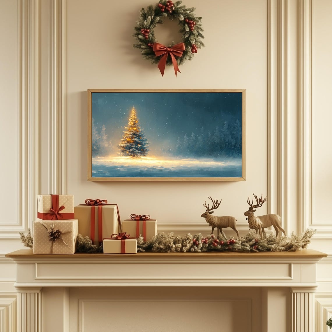 Glowing Christmas Tree Snowy Night Forest Lights Winter Holiday Poster - Image 2