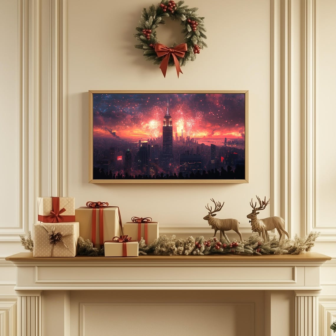 New York City Gold Fireworks Tv Art New Years Frame Tv Art Winter Tv Art New Years Party Holiday Decor Moody City Wall Art Nyc Art Nye - Image 3