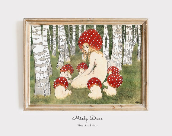 Mother Mushroom And Her Children Illustration By Edward Okun For Nursery