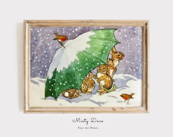 Cute Bunnies In The Snow Illustration By Margaret Tarrant Vintage Rabbit Nursery Winter Art For Kids Room Storybook
