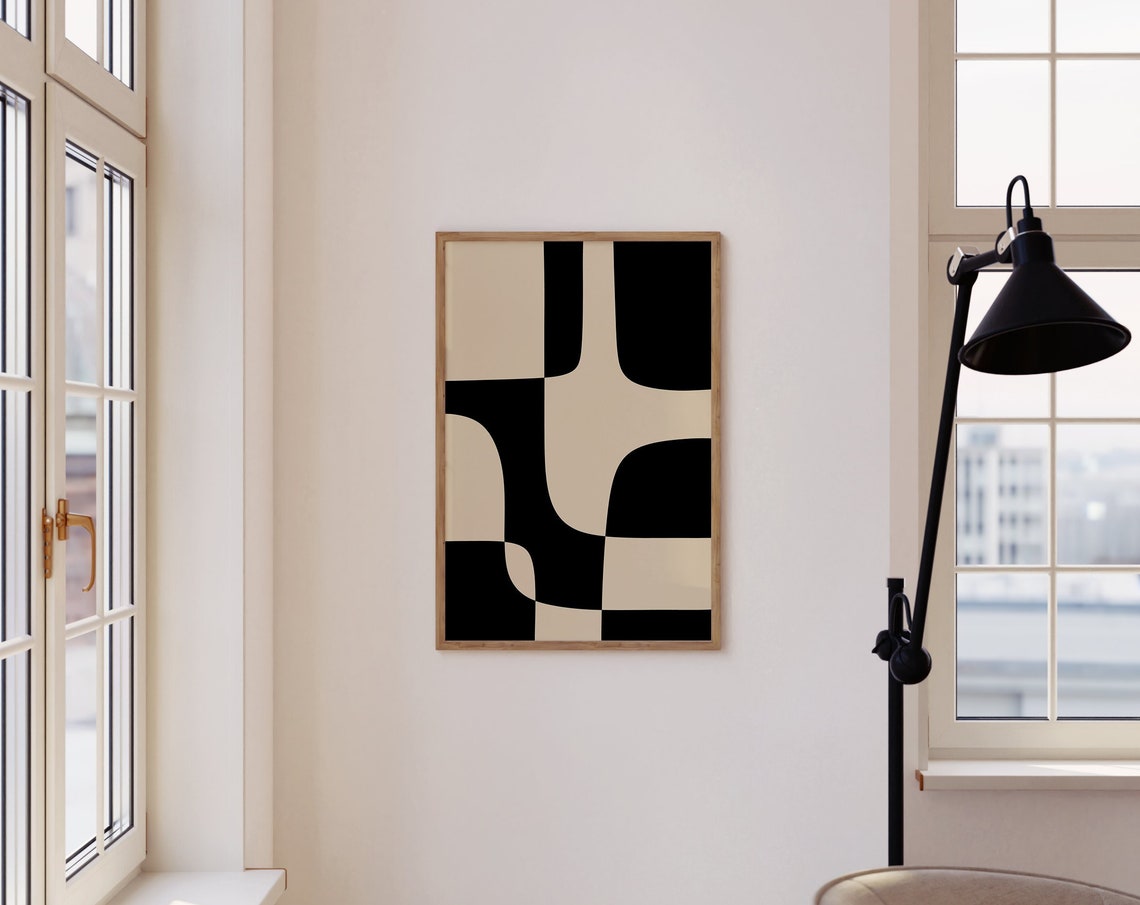 Black And Cream Geometric Puzzle Blocks Abstract Wall Poster