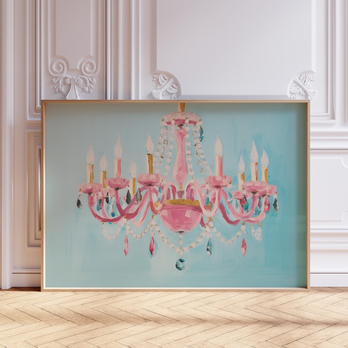 Chandelier Pink and Teal Girls Room Wall Art Print