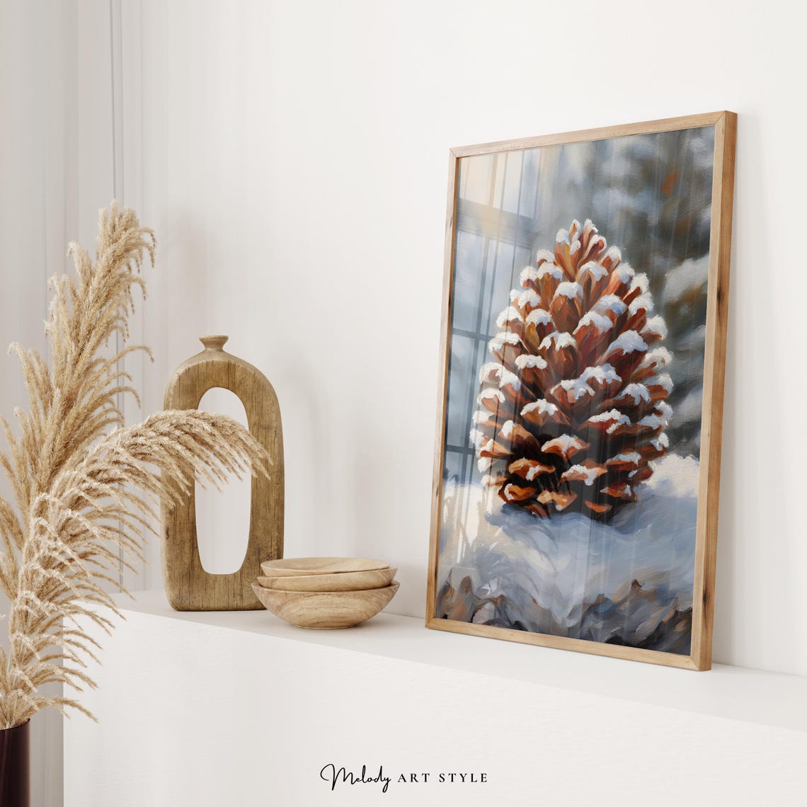 Snowy Pine Cone Winter Still Life Rustic Christmas Nature Poster - Image 2