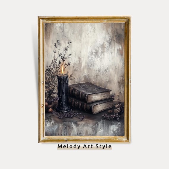 Witchy Candle And Spell Book Wall Dark Academia Still Life Decor Gothic Halloween Occult Witch Print P650