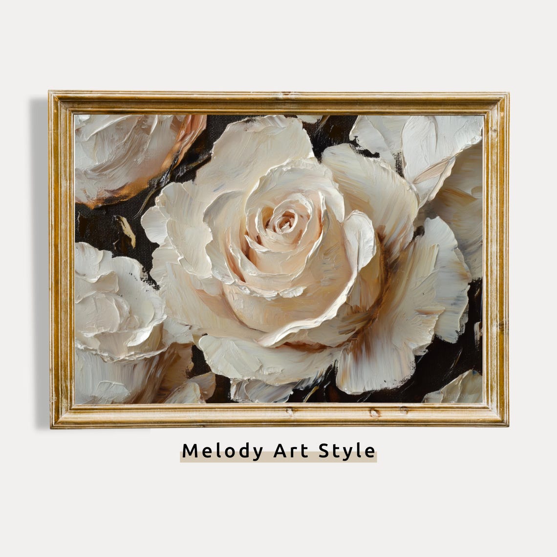 White Rose Painting Romantic Neutral Floral Wall Art Moody Flower Flowers Decor P352