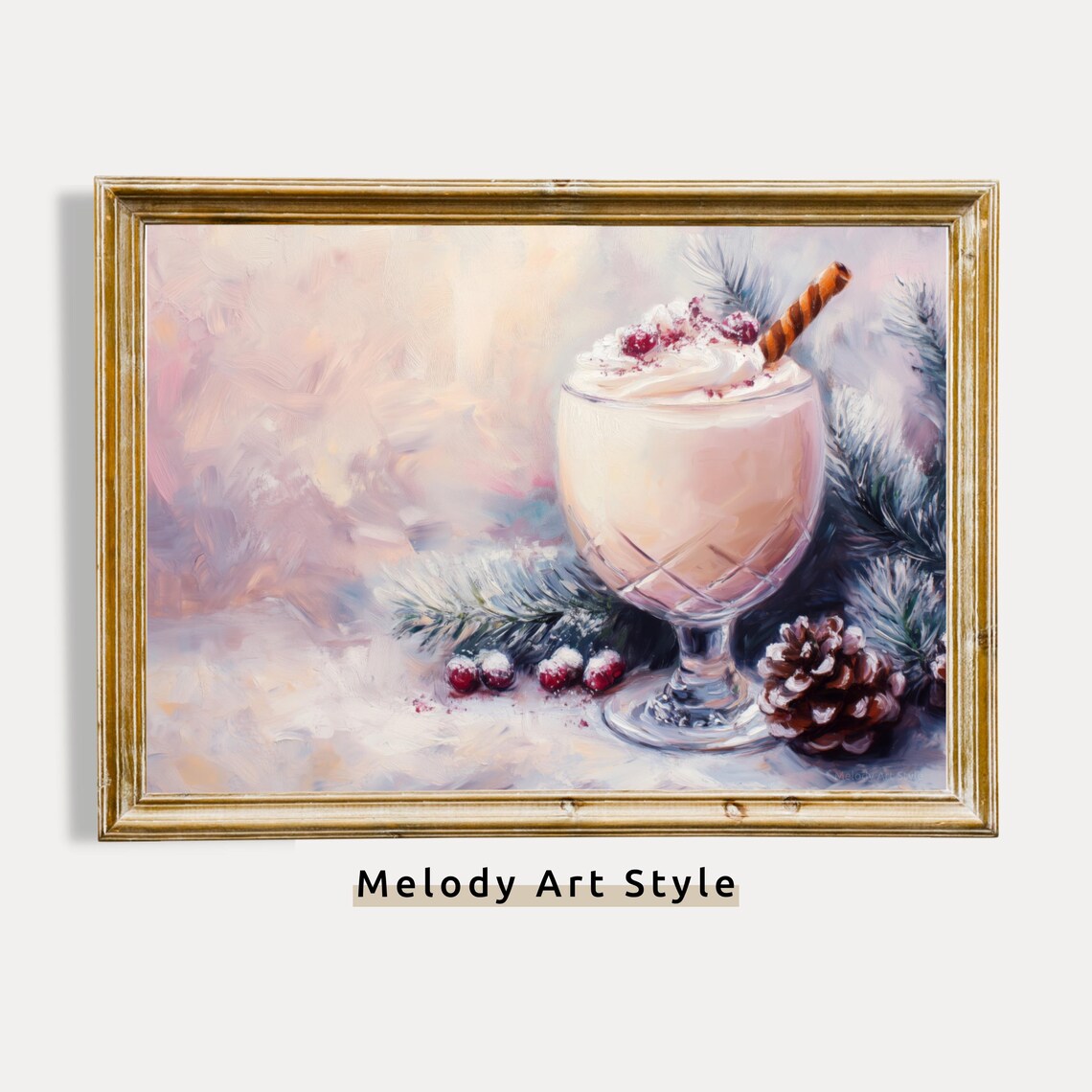 White Hot Chocolate Cranberries Festive Holiday Drink Painting Poster