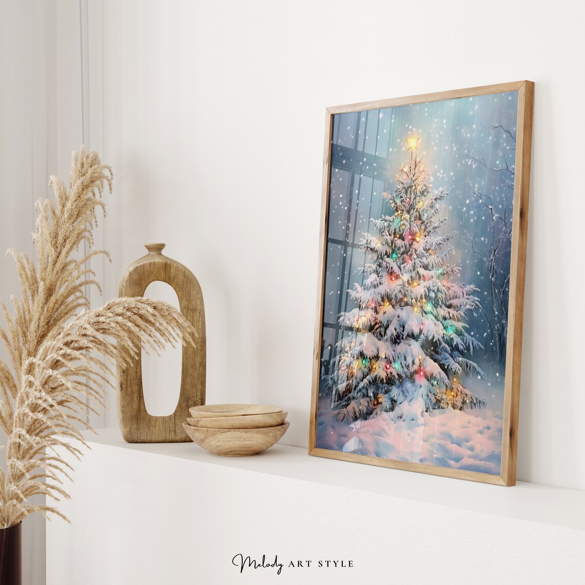 Glowing Christmas Tree in Snow, Holiday Art Print - Image 2