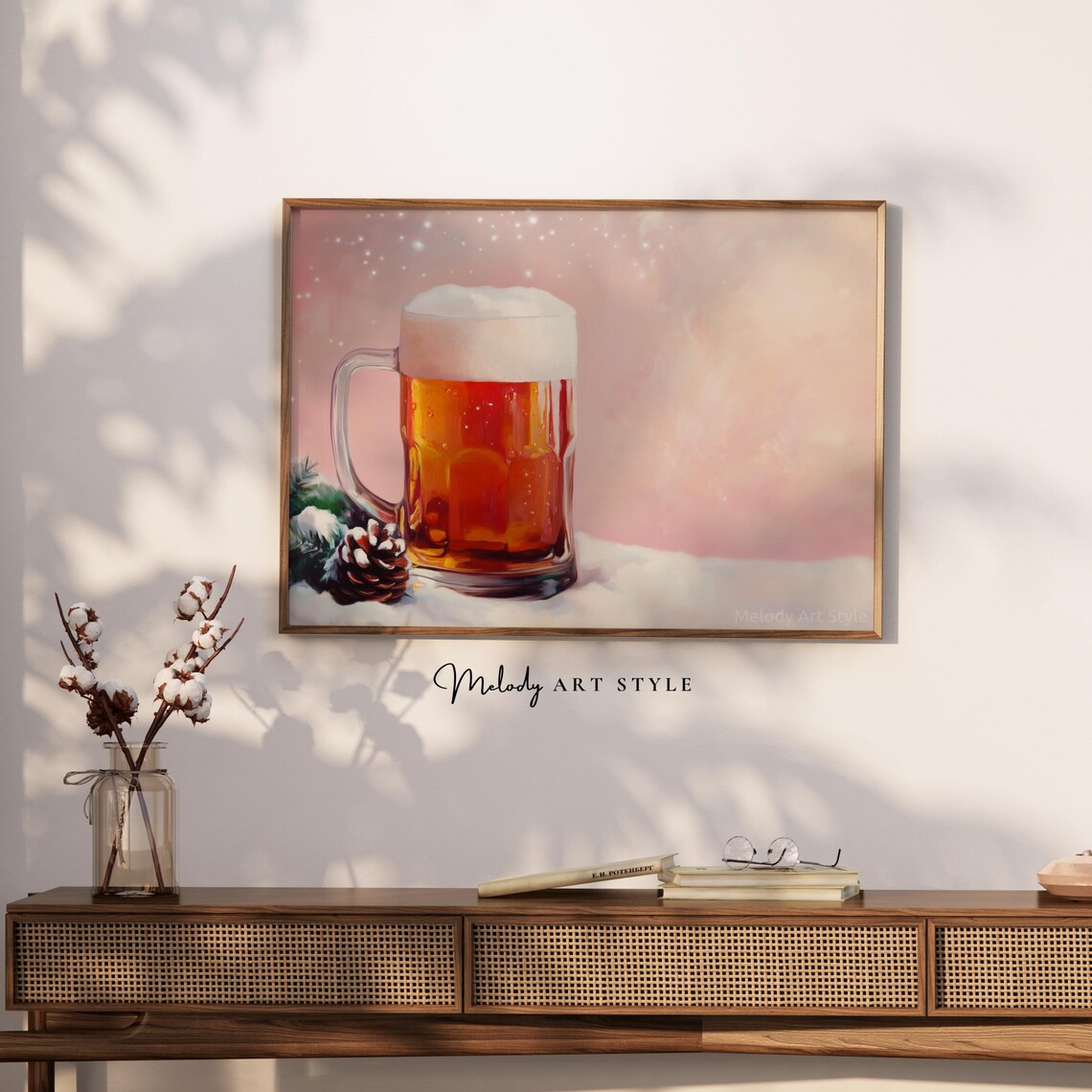 Frosty Amber Ale Beer Mug Snow Festive Christmas Bar Art Poster - Image 2
